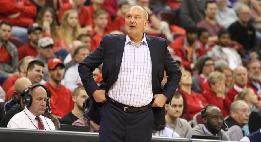 Ohio State coach Thad Matta strolls the sidelines. 