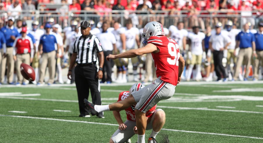 Ohio State kicker Tyler Durbin hits a field goal earlier this season. 