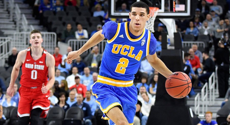UCLA point guard Lonzo Ball drives inside against Ohio State