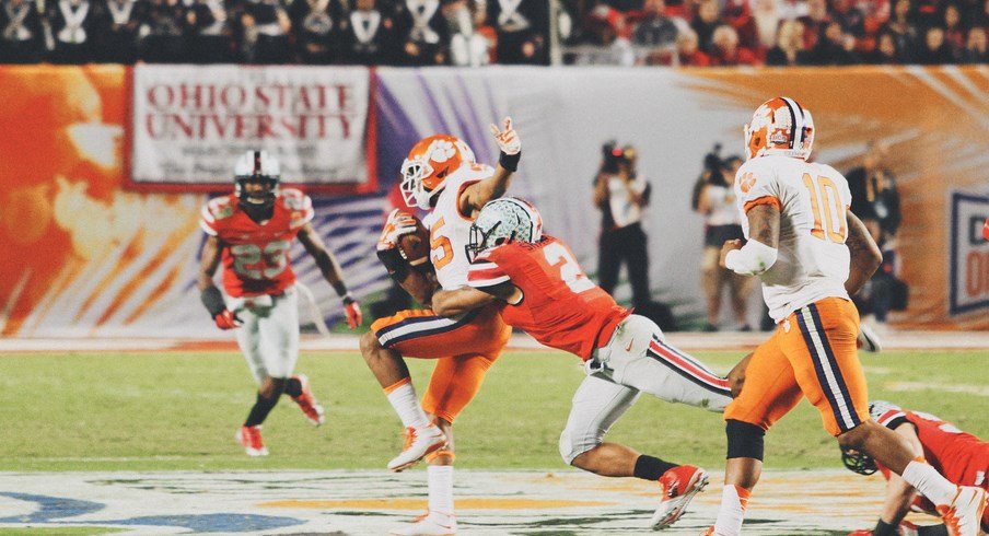 Ryan Shazier makes a tackle against Clemson in the 2014 Orange Bowl.