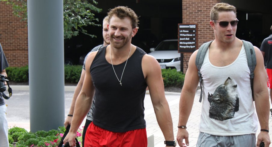 Craig Fada and Joe Burger check in to Ohio State fall camp. 