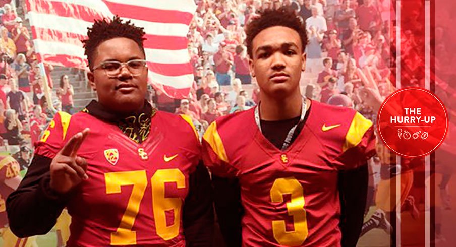 Ohio State commit Wyatt Davis, left, on an unofficial visit to USC last spring