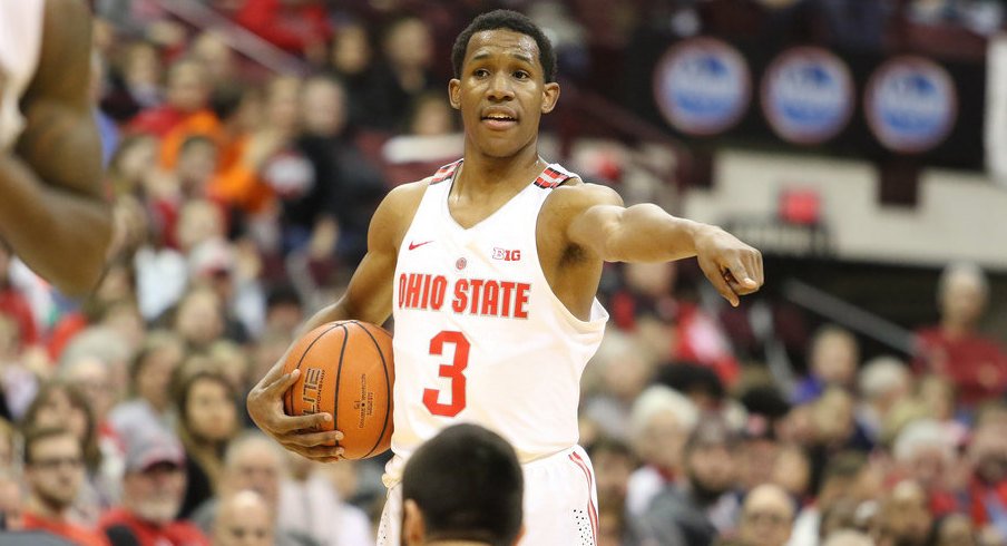 Ohio State PG C.J. Jackson calls out a play vs. Youngstown State.