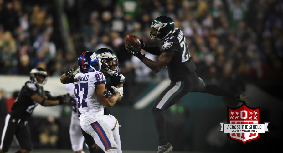 Malcolm Jenkins intercepts two passes and takes one back for a touchdown.