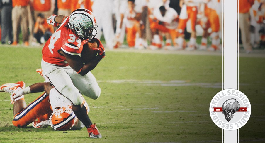 Ohio State's Carlos Hyde leaves a Clemson defender in the dirt for the December 27th 2016 Skull Session.