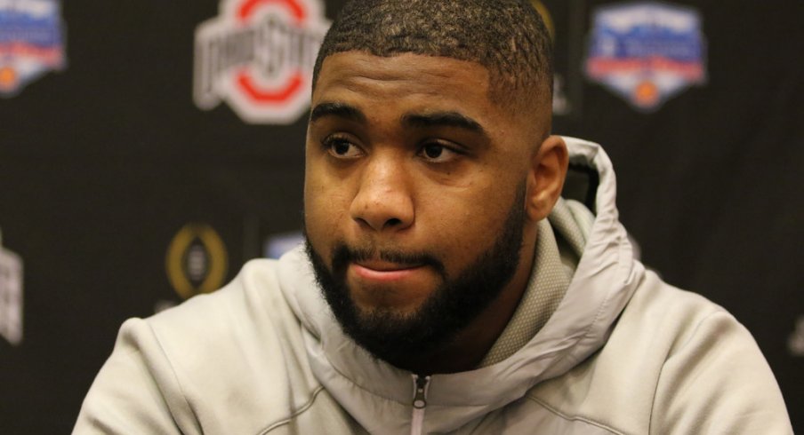 Ohio State linebacker Chris Worley meets the media. 