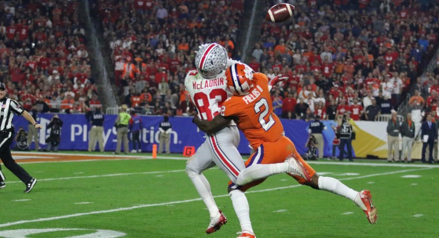 Ohio State WR Terry McLaurin tries to haul in a deep pass.