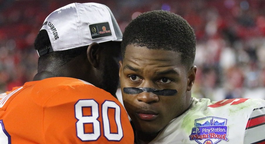 Ohio State linebacker Raekwon McMillan congratulates Clemson players after the Fiesta Bowl.