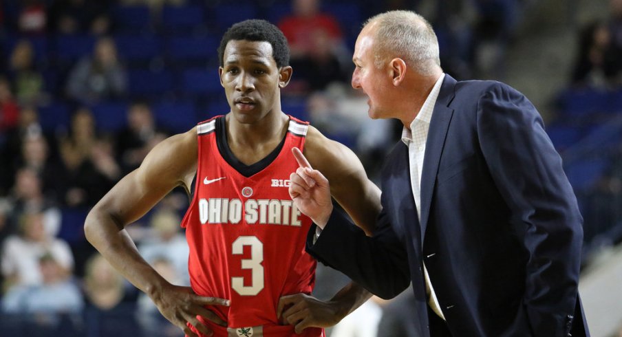 Thad Matta talks to C.J. Jackson earlier this season. 