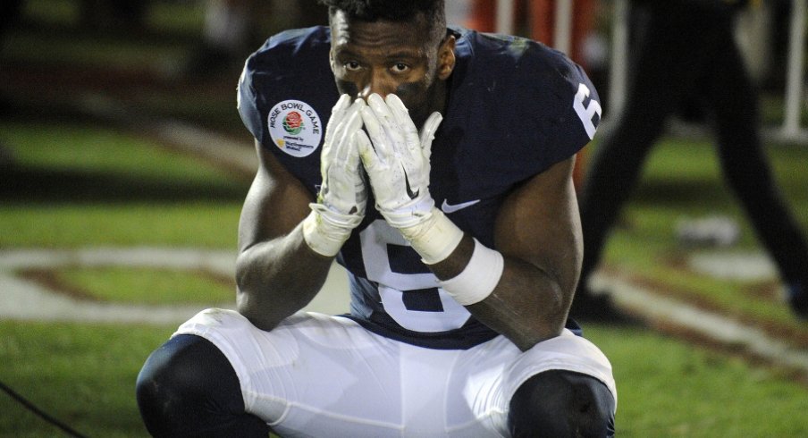 January 2, 2017; Pasadena, CA, USA; Penn State Nittany Lions safety Malik Golden (6) reacts following the 52-49 loss against the Southern California in the 2017 Rose Bowl game at the Rose Bowl. Mandatory Credit: Gary A. Vasquez-USA TODAY Sports