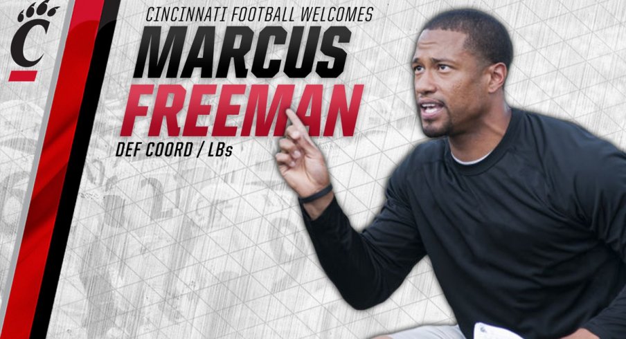 Former Ohio State linebacker Marcus Freeman named Cincinnati defensive coordinator.