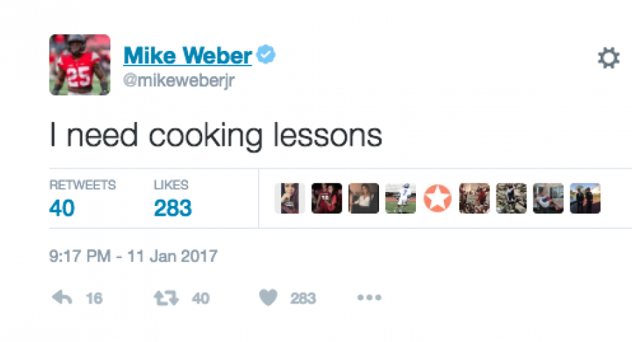 It looks like Mike Weber could use some help in the kitchen.