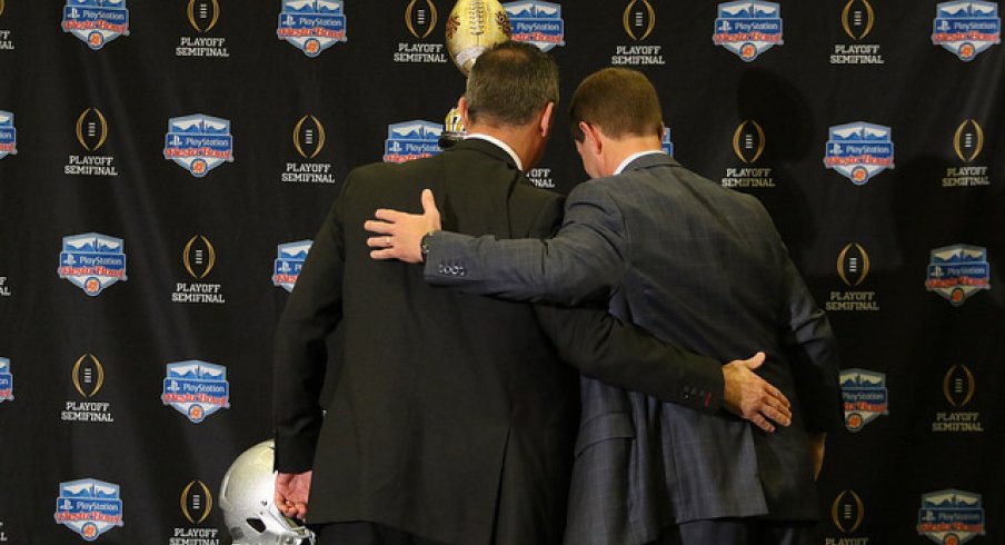 Dabo Swinney and Urban Meyer before the Fiestaa Bowl.