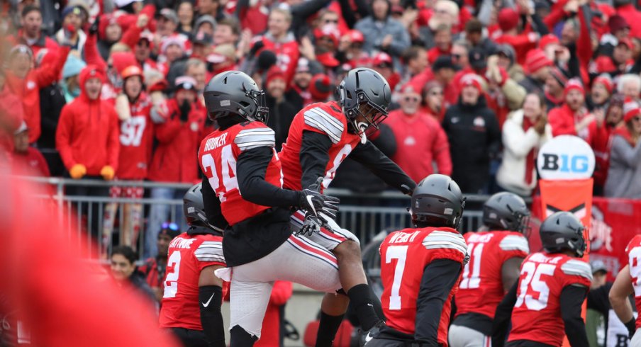 Malik Hooker and Gareon Conley celebrate a turnover earlier this season.