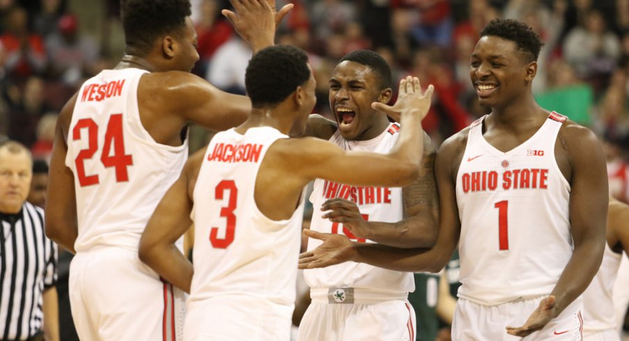 Ohio State celebrates a win over Michigan State.