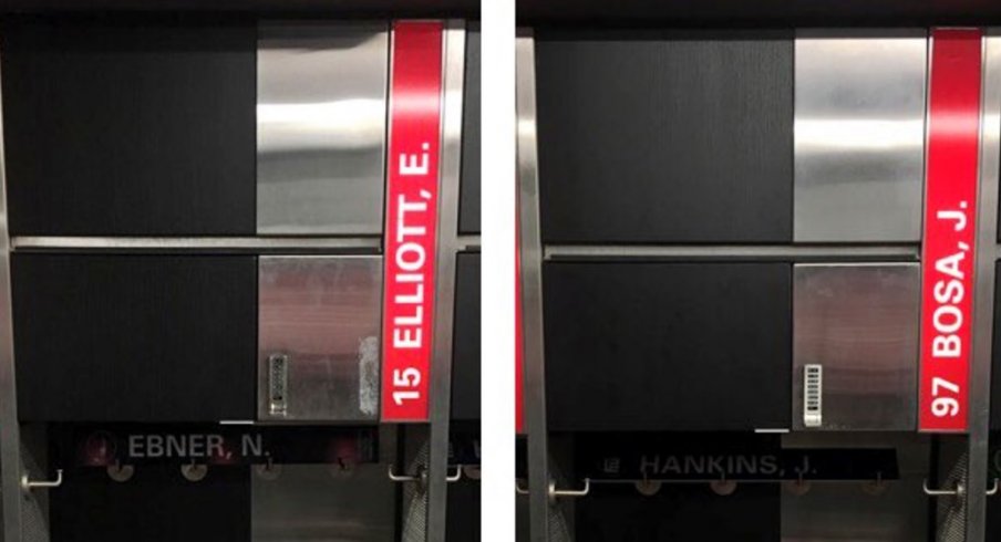 Ezekiel Elliott to Joey Bosa lockers at Ohio State's Woody Hayes Athletic Center.