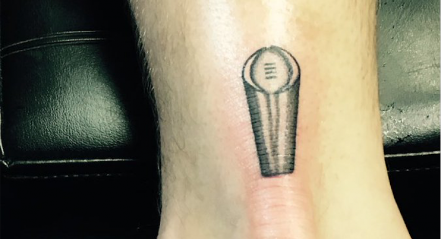 Clemson linebacker Ben Boulware got the CFP trophy tattooed on his Achilles for some reason.