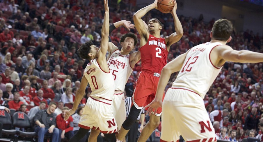 Ohio State's Marc Loving takes a shot inside vs. Nebraska.