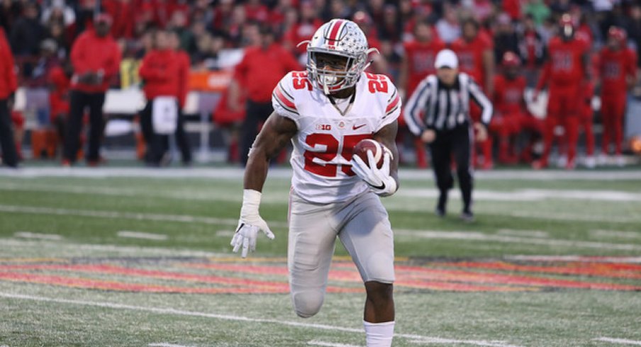 Ohio State and Big Ten Freshman of the Year Mike Weber runs to the end zone against Maryland.