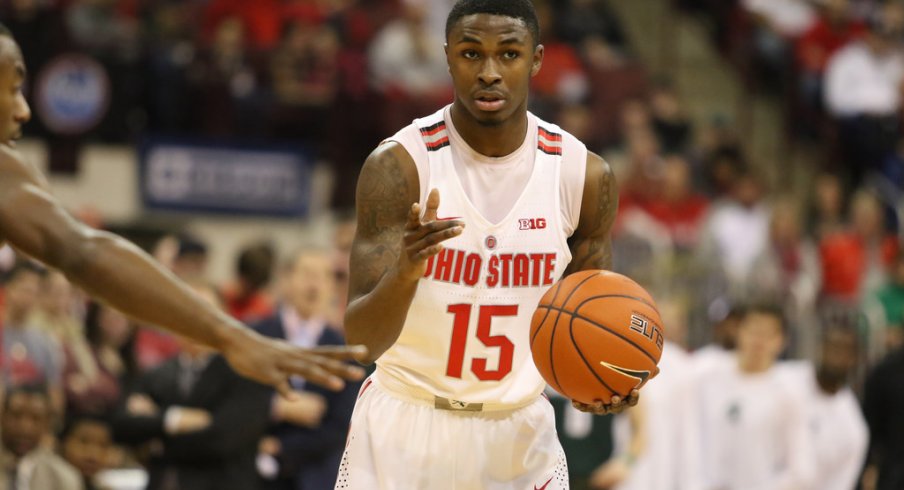 Ohio State redshirt junior guard Kam Williams holds the ball against Northwestern. 