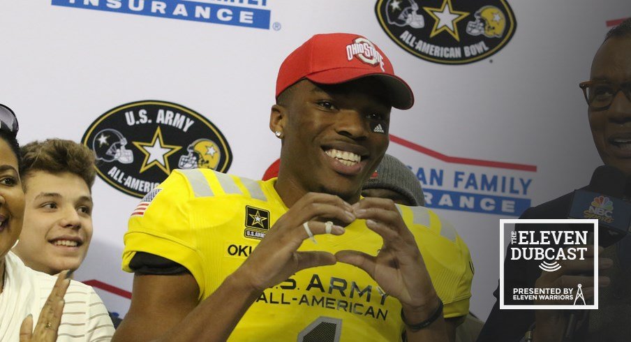 Jeffrey Okudah shows his Ohio State pride at the Army All-American Bowl