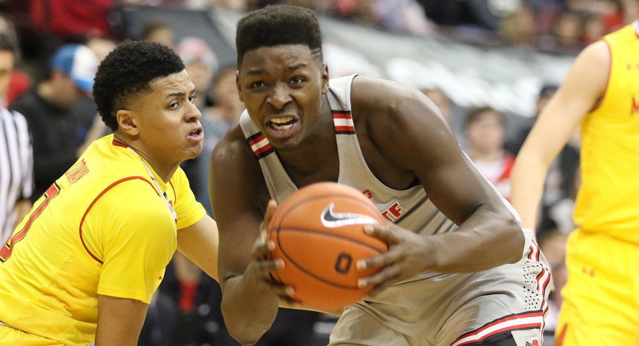 Ohio State forward Jae'Sean Tate drives against Maryland. 