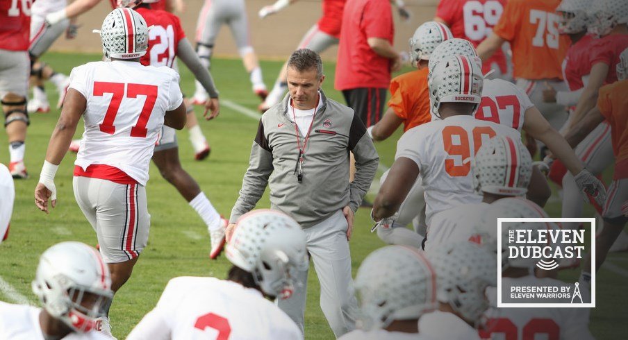 Urban Meyer coaches up his team before the bowl game against Clemson.