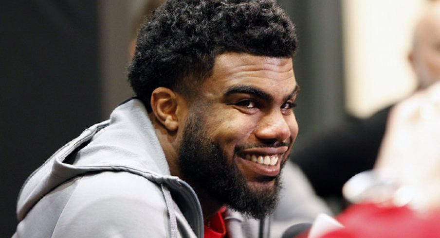 Former Ohio State running back Ezekiel Elliott laughing at Urban Meyer and Tom Herman for questioning his ability.