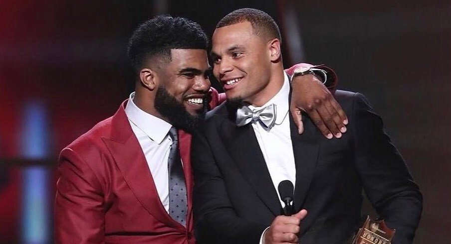 Ezekiel Elliott and Dak Prescott at the NFL year-end award ceremony in Houston.