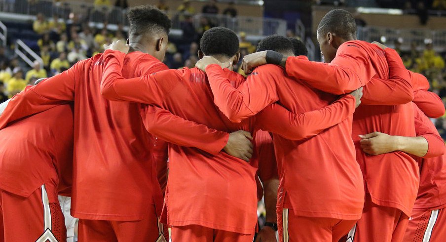 Ohio State huddles prior to Saturday's game at Michigan.