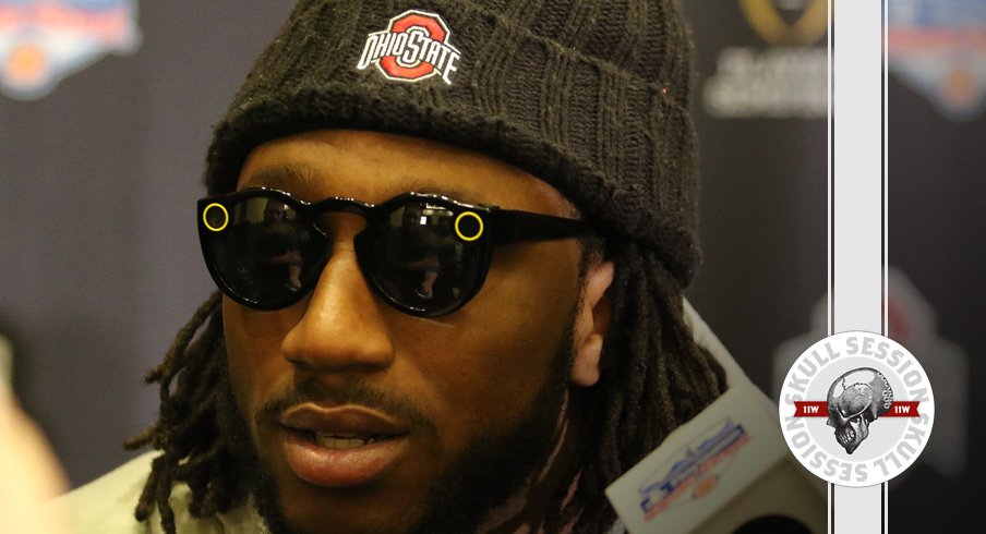 Ohio State's Malik Hooker dons Snapchat glasses for the February 10th 2016 Skull Session