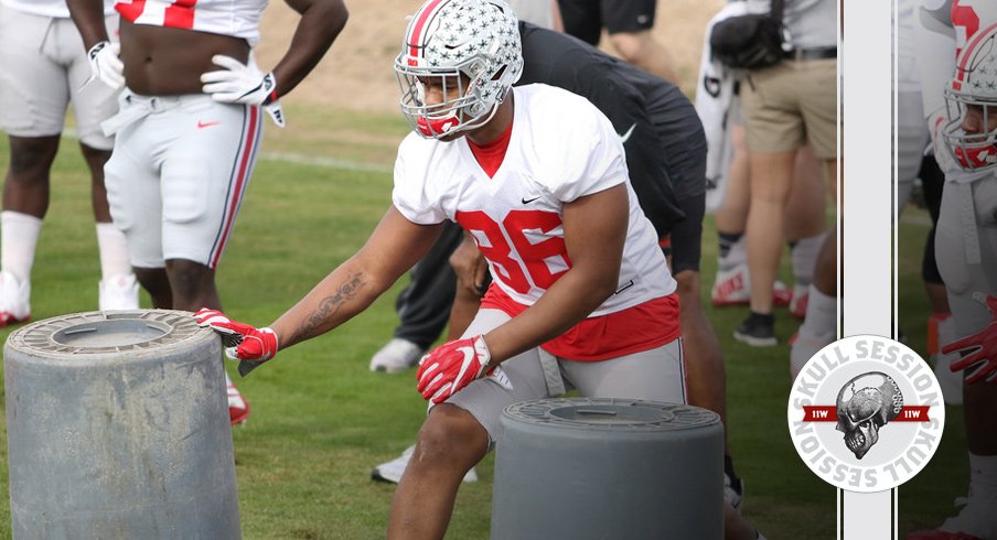 Ohio State defensive lineman Dre'Mont Jones dodges trash for the February 17th 2017 Skull Session.