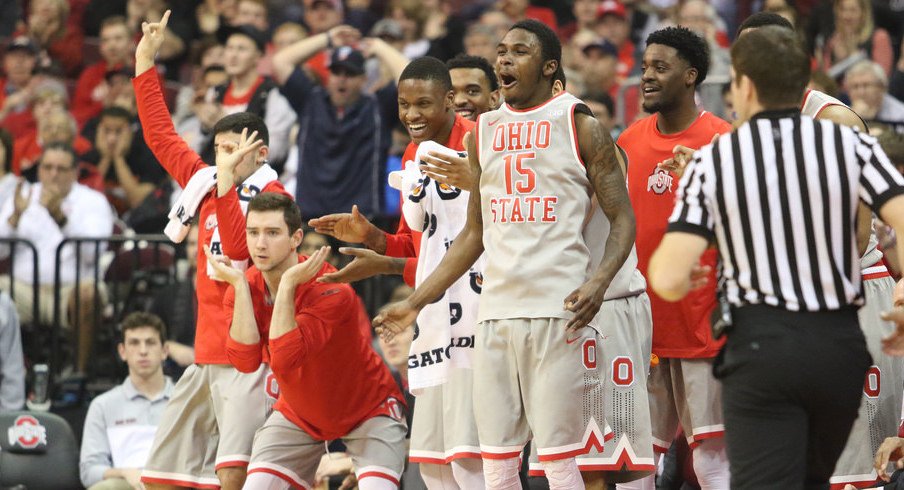 Ohio State's bench celebrates during win over Wisconsin. 