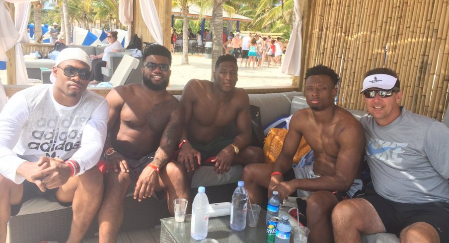 Joshua Perry, Ezekiel Elliott, Michael Thomas, Eli Apple, and Urban Meyer on the Buckeye Cruise for Cancer