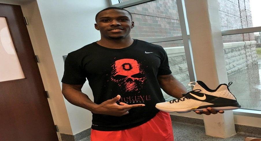 Ohio State cornerback Kendall Sheffield with his new LeBron XIVs.