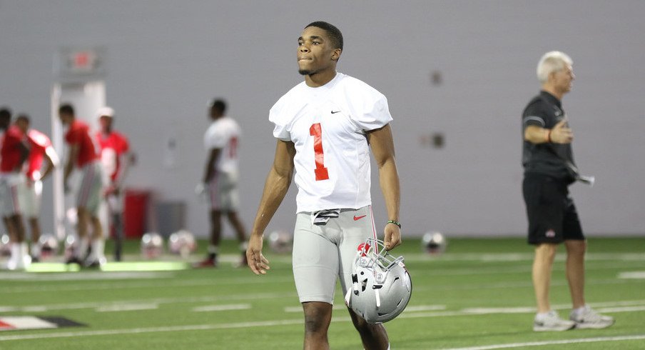 Jeffrey Okudah walks off the practice field at Ohio State. 