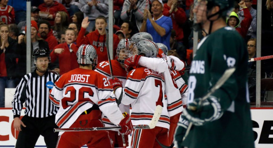 Mason Jobst, Josh Healey, and Nick Schilkey were among six Buckeyes to earn season accolades from Big Ten Hockey. 