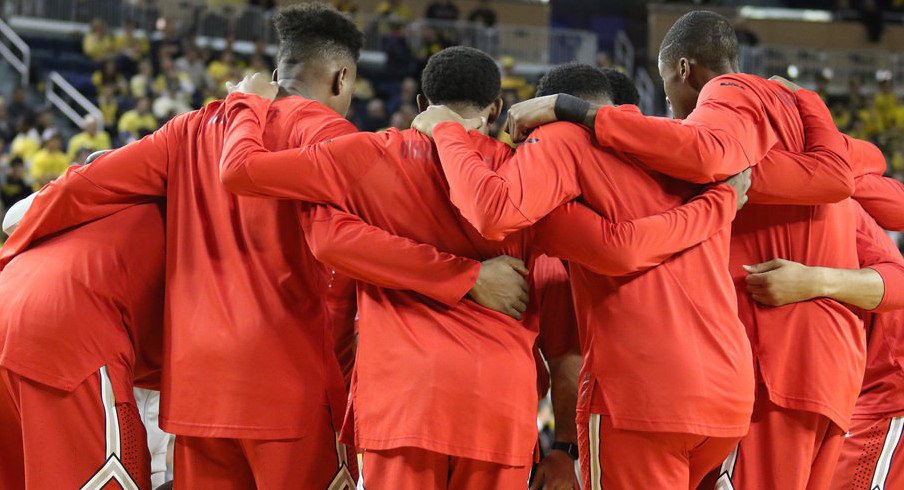 Ohio State huddles to a game at Michigan earlier this season. 