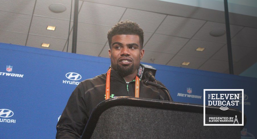 Former Ohio State running back Ezekiel Elliott takes the podium.