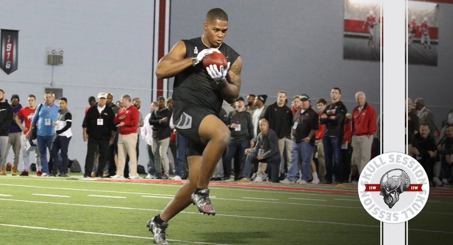 Raekwon McMillan catches a pass for the March 24th 2017 Skull Session