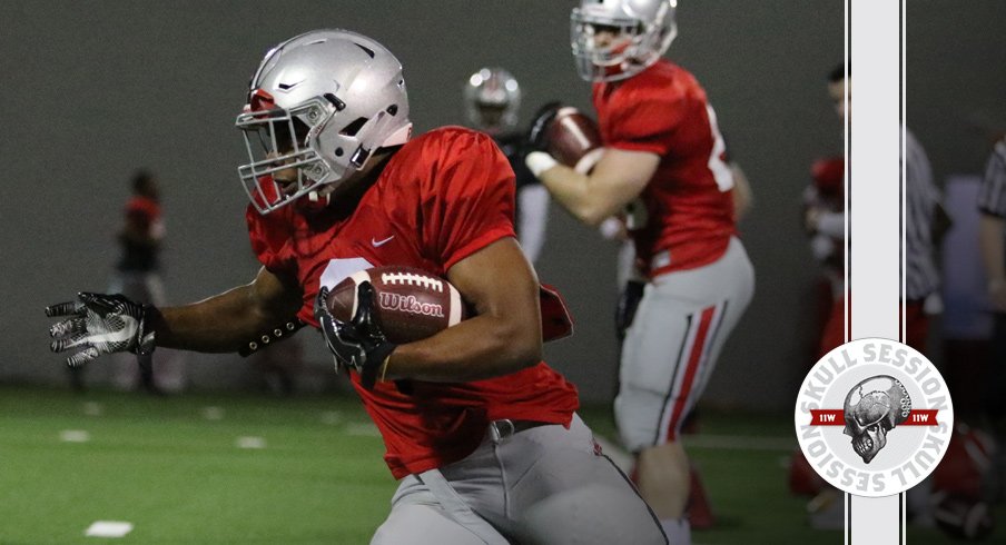 J.K. Dobbins passes Antonio Williams for the March 30th 2017 Skull Session.