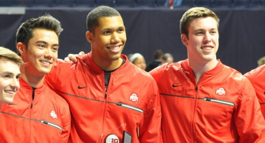 Jake Dastrup, Sean Melton, Jake Martin, Seth Delbridge, Alec Yoder. Ohio State Men's Gymnastics.