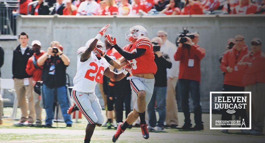 Ohio State players fight for the ball in the 2013 spring game.