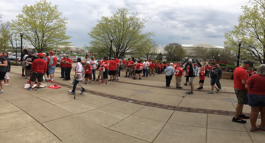 Ohio Stadium line for Ohio State spring game.