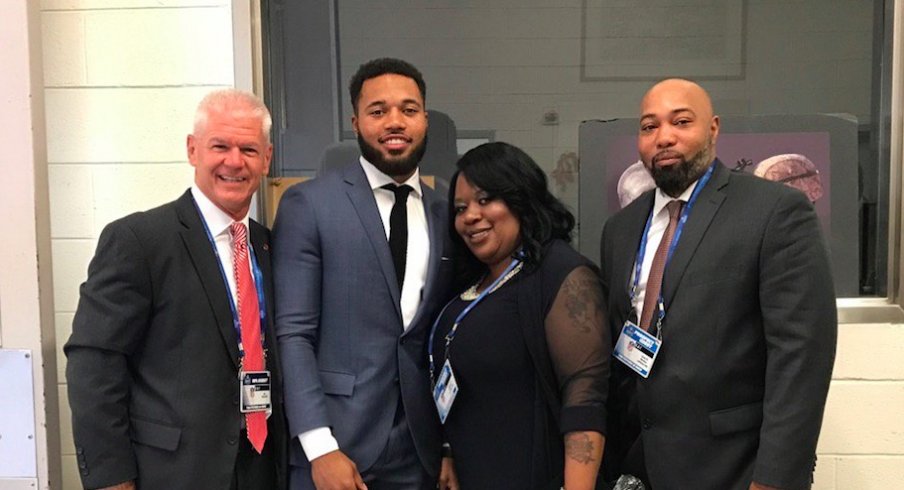 Kerry Coombs and Marshon Lattimore before the NFL Draft.