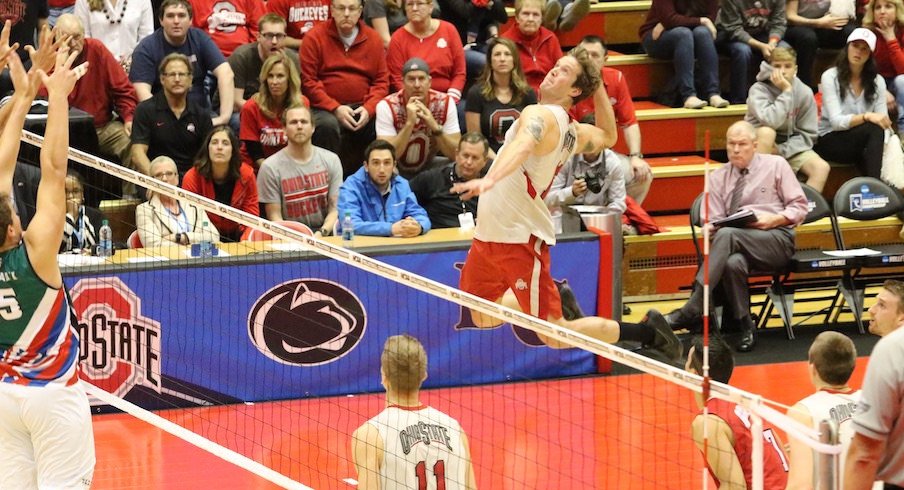 Miles Johnson readies a spike against Hawai'i