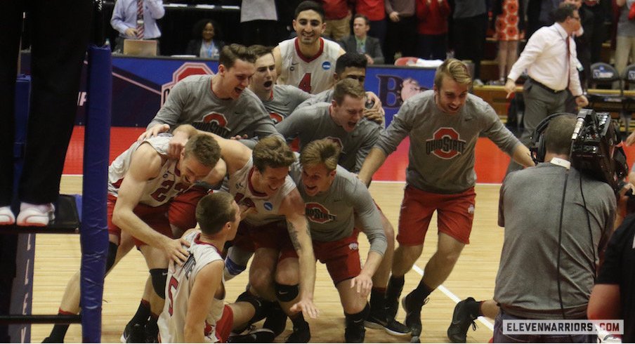 Ohio State celebrates its NCAA title on its home court.