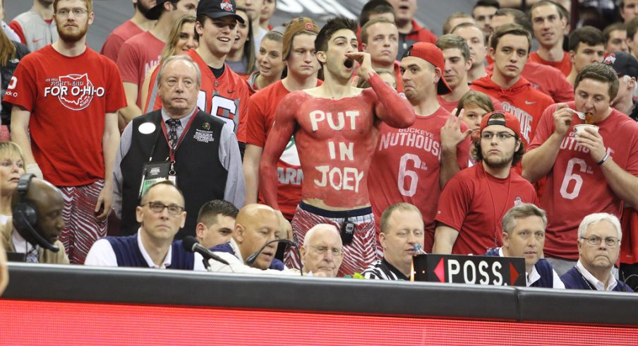 James Prisco leads the Buckeye NutHouse Ohio State student section.