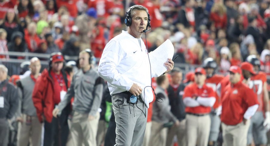 Urban Meyer under the lights against Nebraska in 2016.