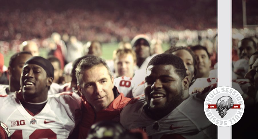 Jonathan Hakins and Urban Meyer celebrate the June 1st 2017 Skull Session